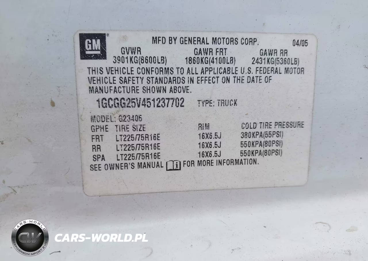 2005 Chevrolet Express VIN:1GCGG25V451237702 - 9