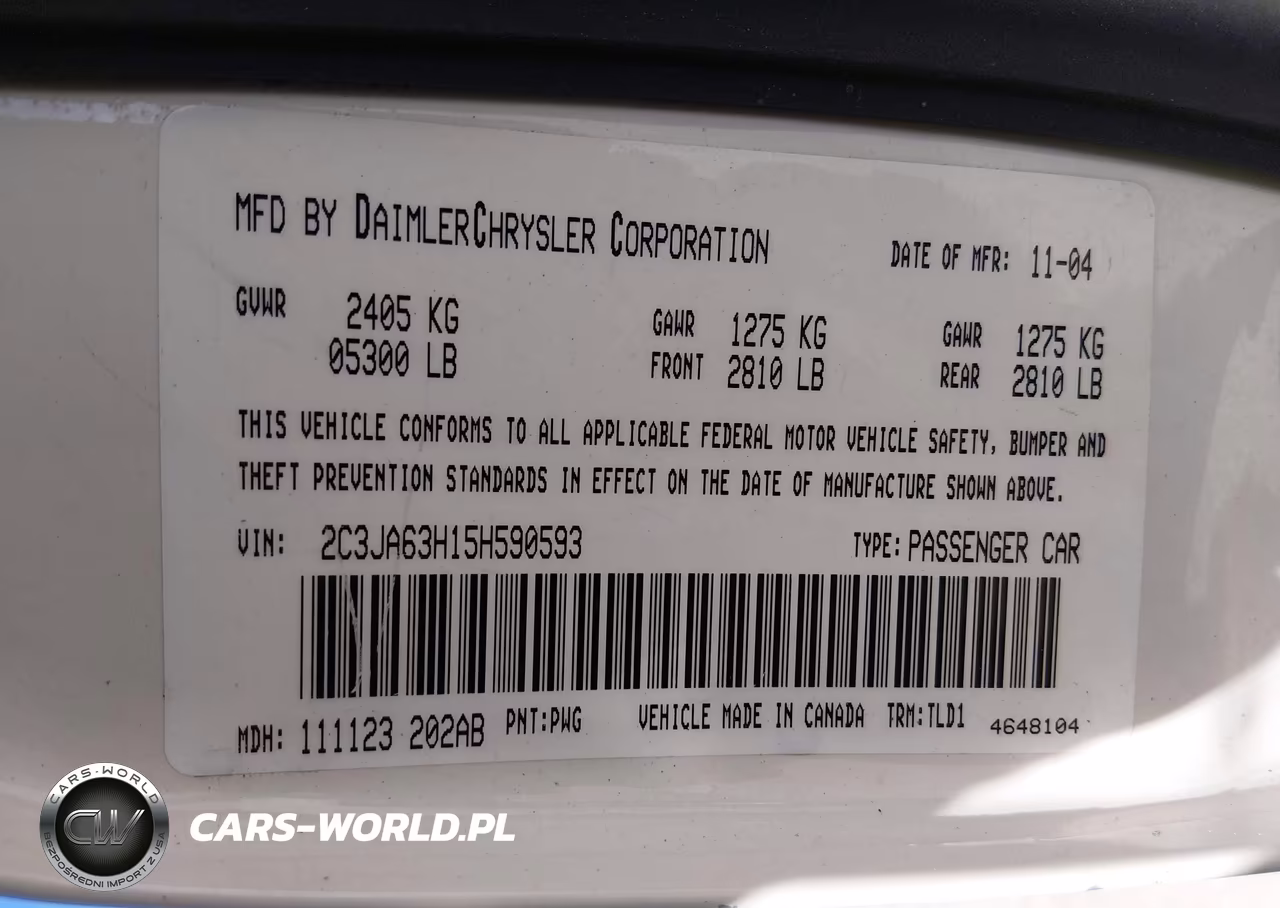 2005 Chrysler 300C VIN:2C3JA63H15H590593 - 9