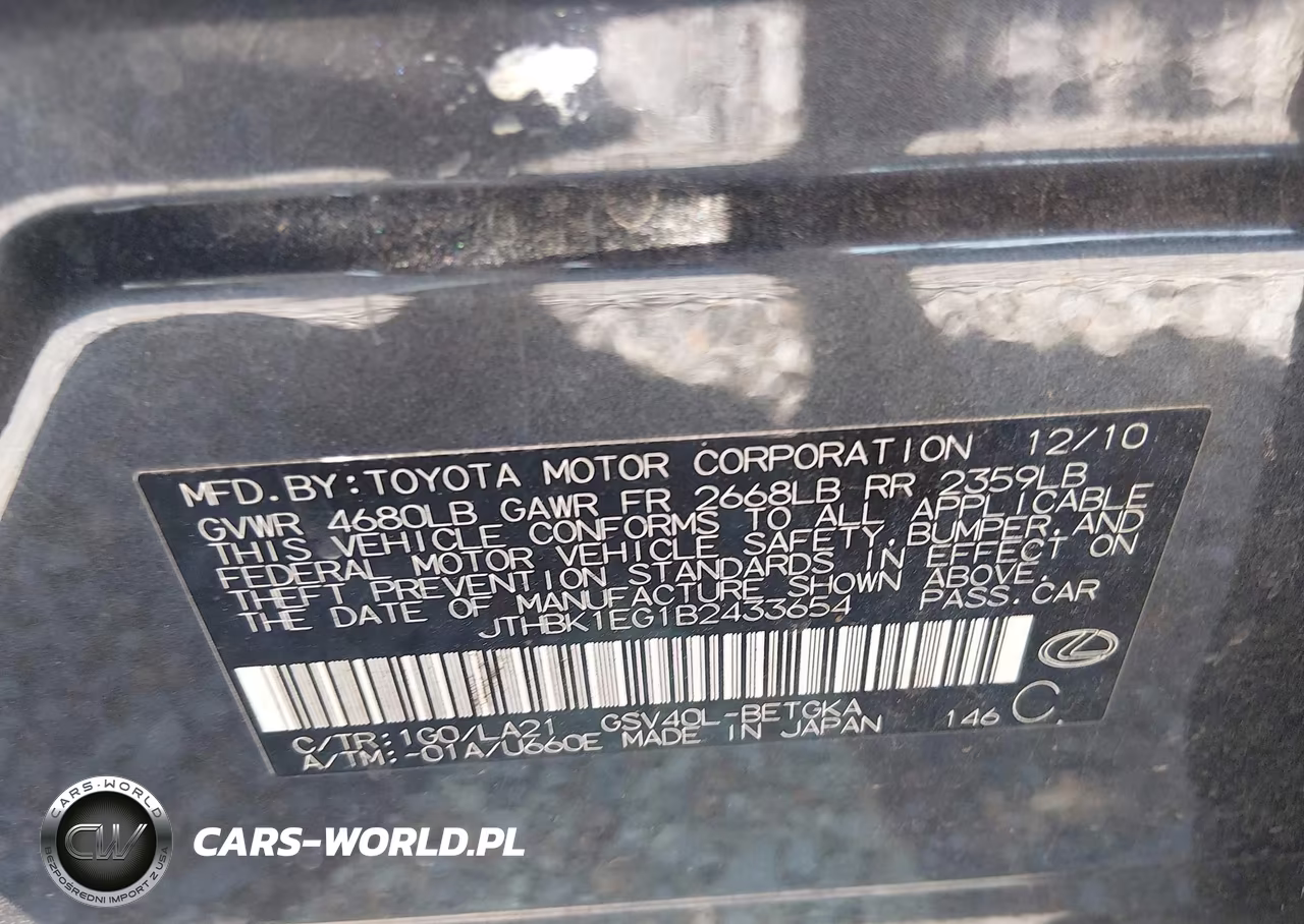 2011 Lexus Es 350 VIN:JTHBK1EG1B2433654 - 9