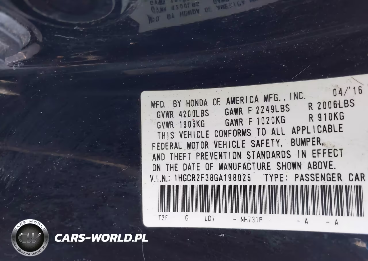 2016 Honda Accord Lx VIN:1HGCR2F38GA198025 - 9