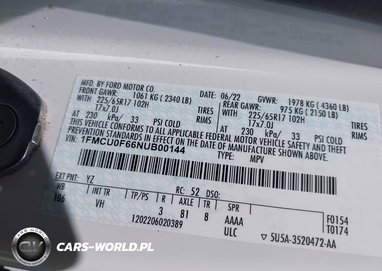 2022 Ford Escape S VIN:1FMCU0F66NUB00144 - 9