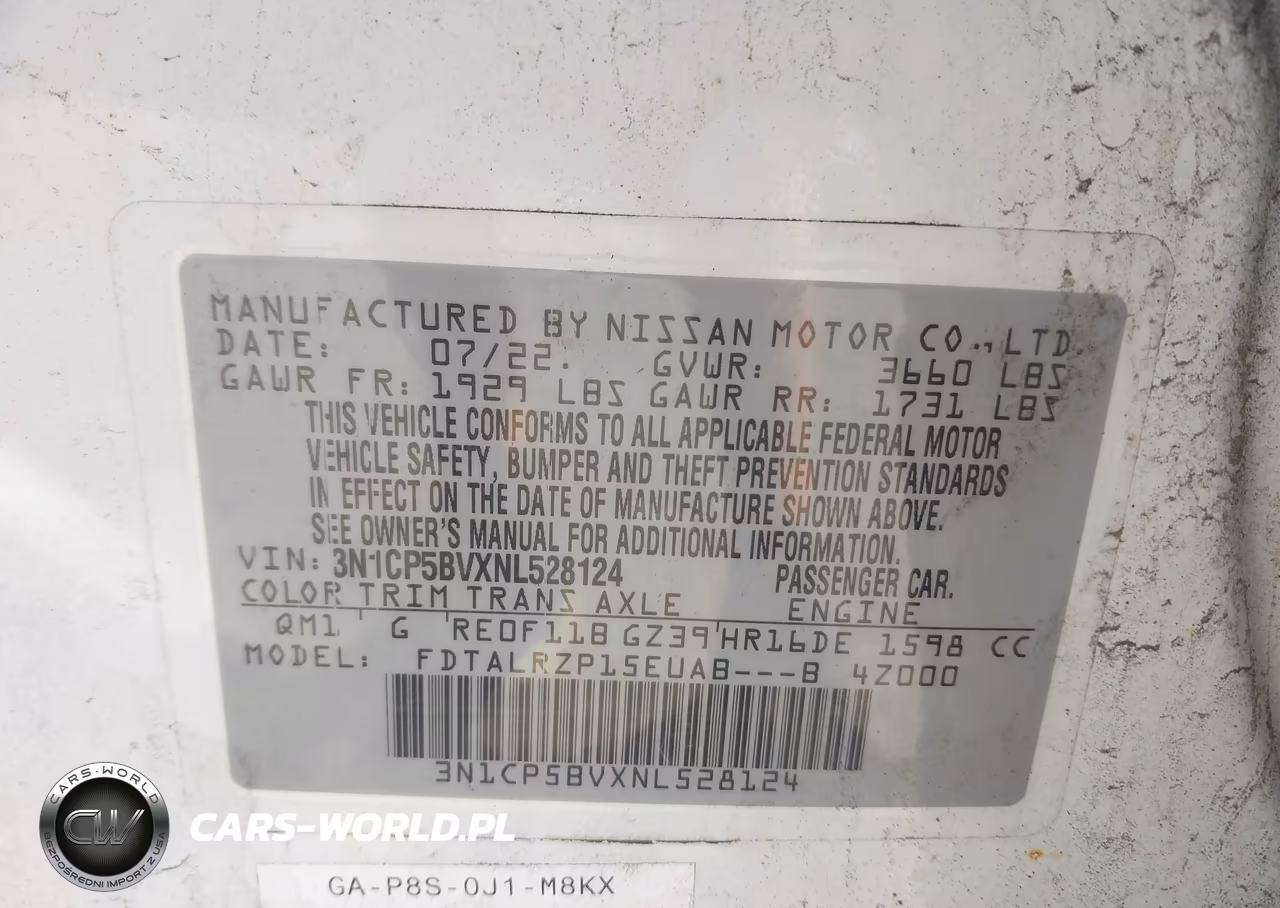 2022 Nissan Kicks S Xtronic Cvt VIN:3N1CP5BVXNL528124 - 9