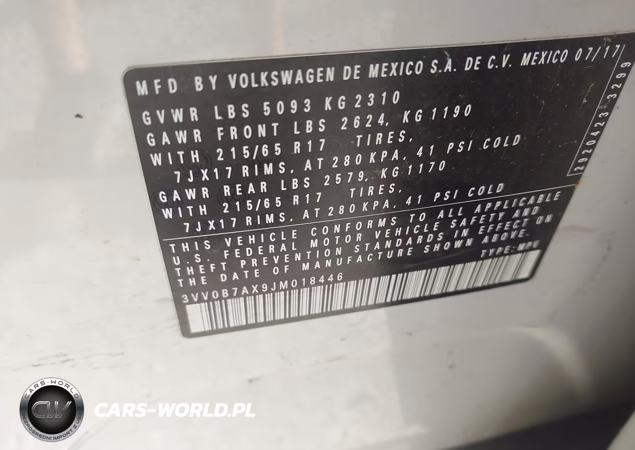2018 Volkswagen Tiguan 2.0T S VIN:3VV0B7AX9JM018446 - 9