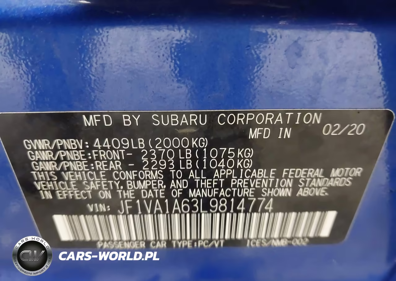 2020 Subaru Wrx VIN:JF1VA1A63L9814774 - 9