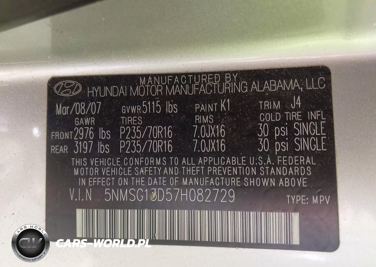 2007 Hyundai Santa Fe Gls VIN:5NMSG13D57H082729 - 9