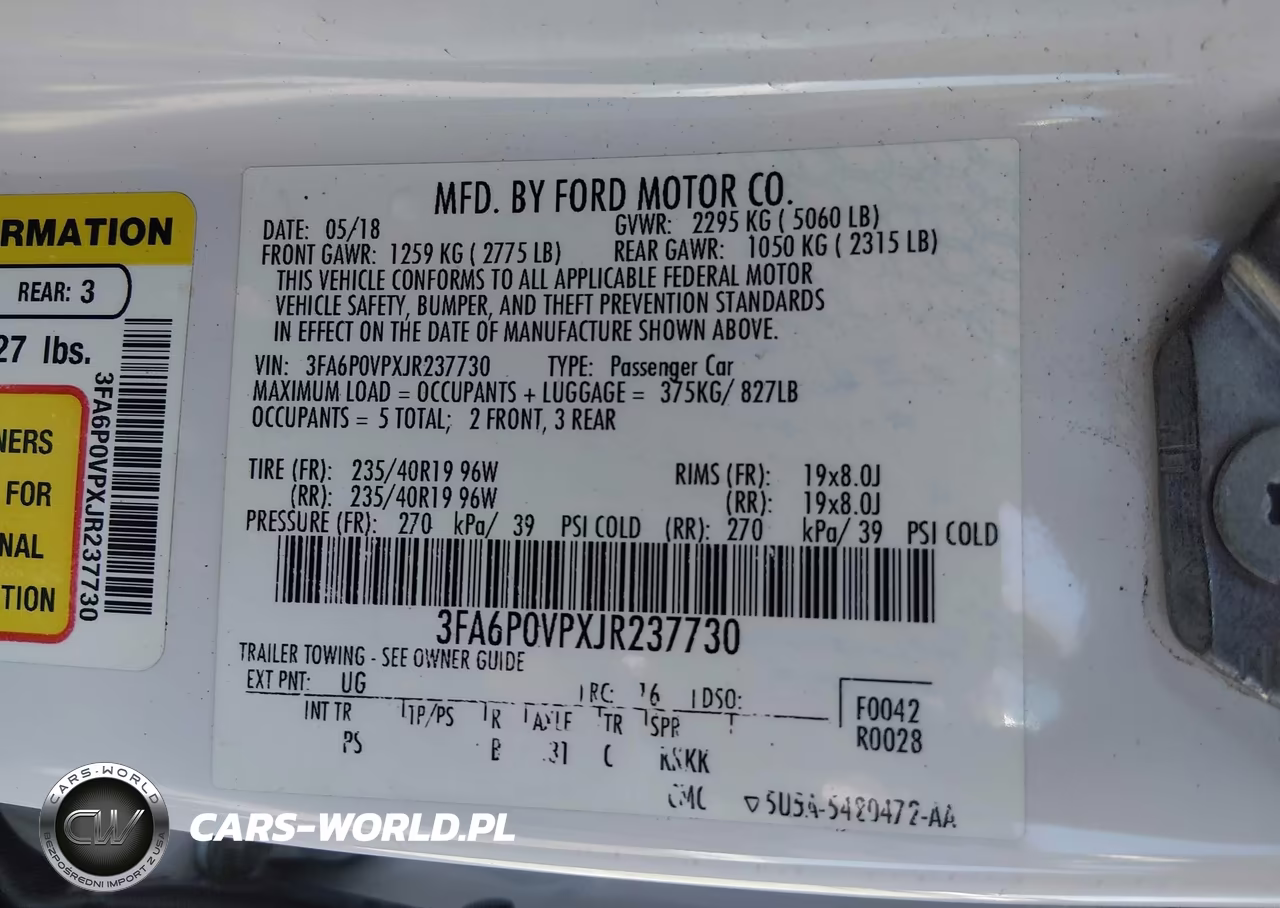 2018 Ford Fusion Sport VIN:3FA6P0VPXJR237730 - 9