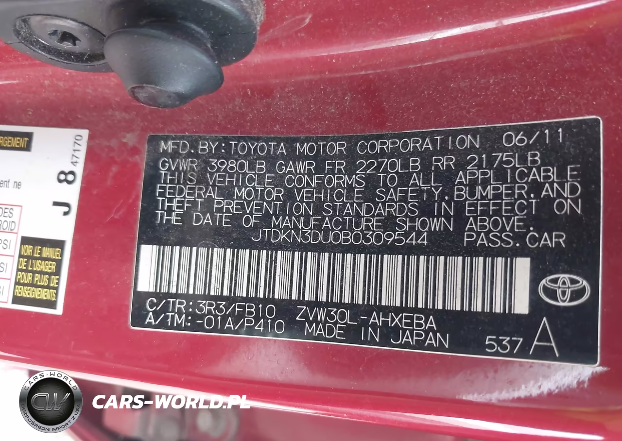 2011 Toyota Prius Two VIN:JTDKN3DU0B0309544 - 9