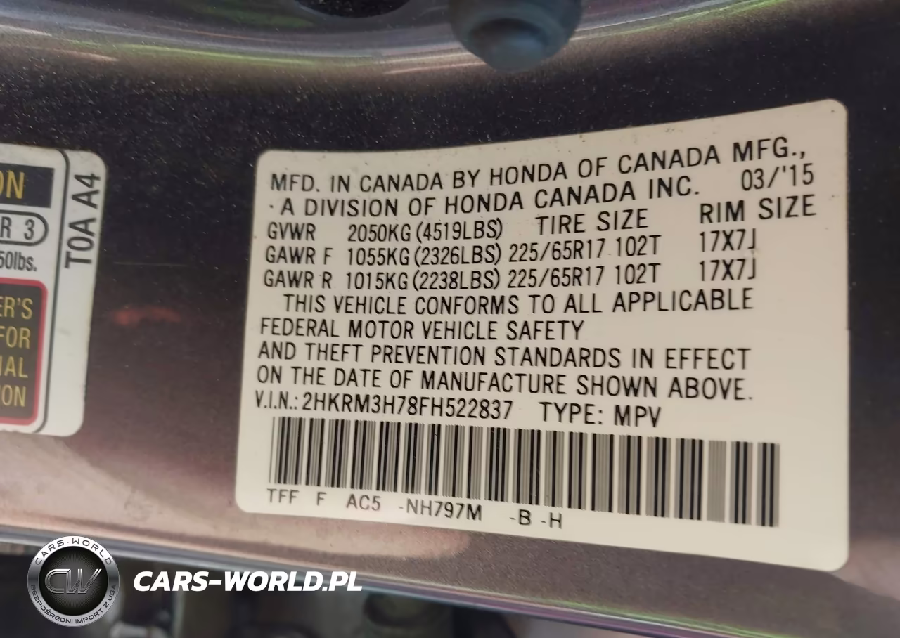 2015 Honda Cr-V Ex-L VIN:2HKRM3H78FH522837 - 9