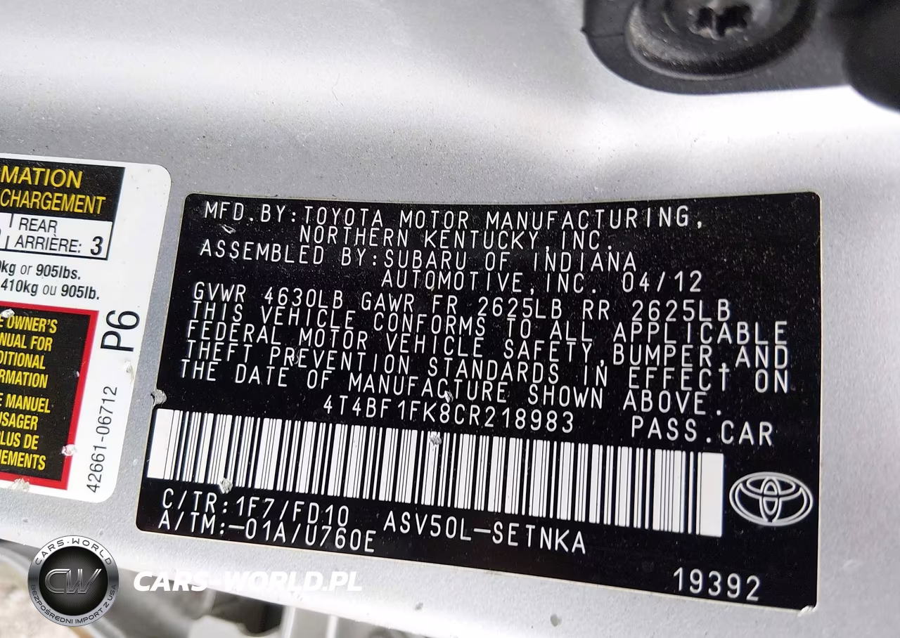 2012 Toyota Camry Le VIN:4T4BF1FK8CR218983 - 9