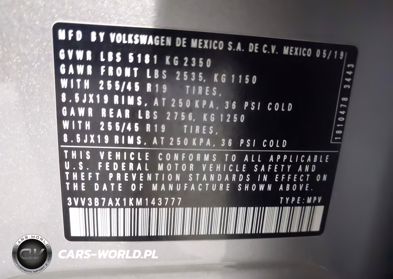 2019 Volkswagen Tiguan 2.0T Se-2.0T Sel-2.0T Sel R-Line-2.0T Sel R-Line Black VIN:3VV3B7AX1KM143777 - 9