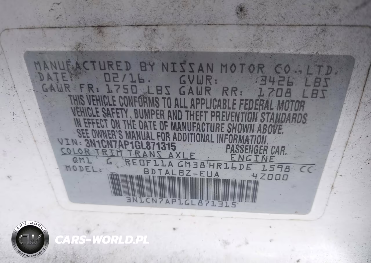2016 Nissan Versa 1.6 S-1.6 S+-1.6 Sl-1.6 Sv VIN:3N1CN7AP1GL871315 - 9