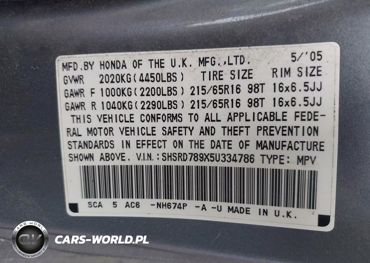 2005 Honda Cr-V Se VIN:SHSRD789X5U334786 - 9