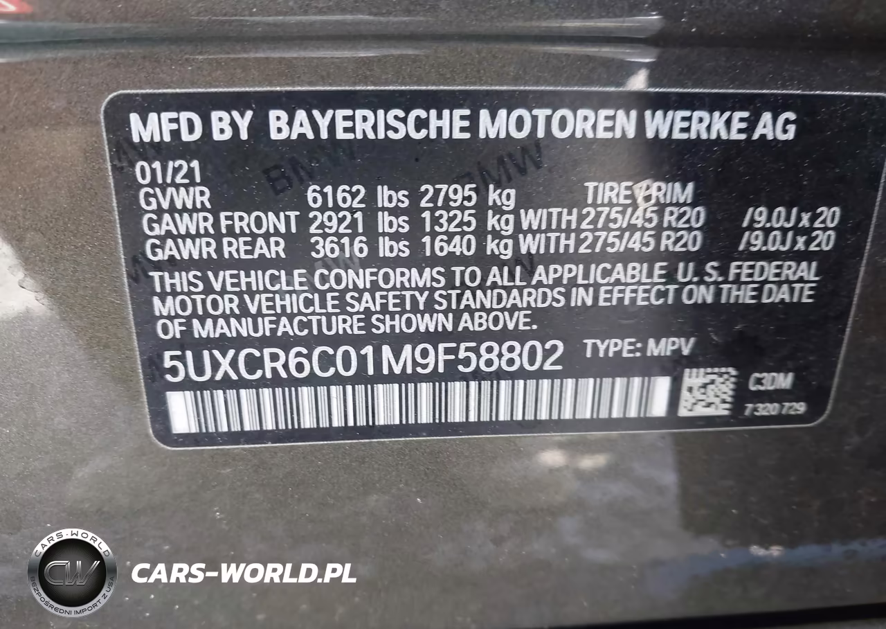 2021 BMW X5 xDrive40I VIN:5UXCR6C01M9F58802 - 9