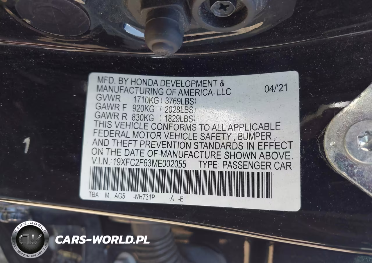 2021 Honda Civic Lx VIN:19XFC2F63ME002055 - 9