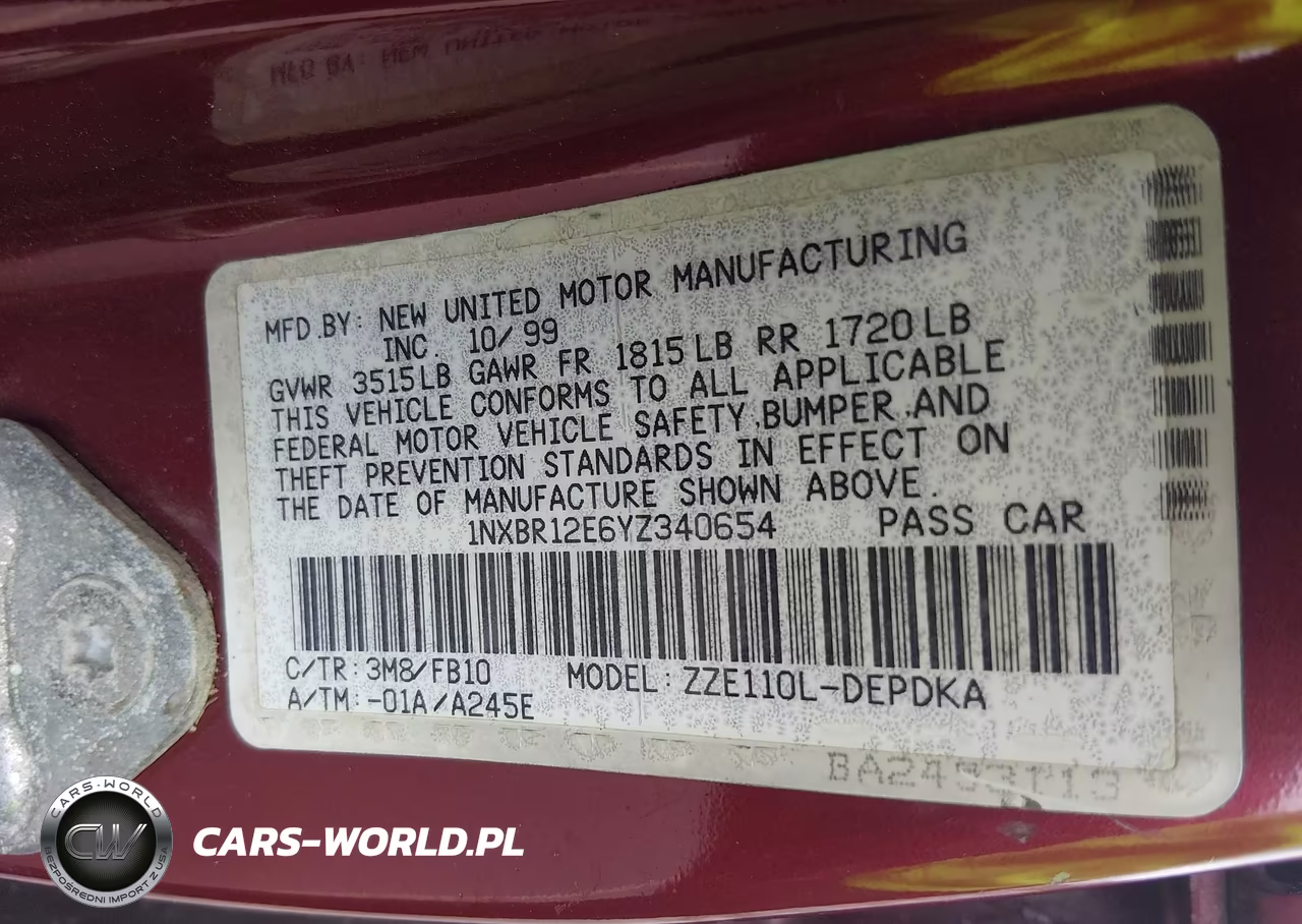 2000 Toyota Corolla Ce VIN:1NXBR12E6YZ340654 - 9