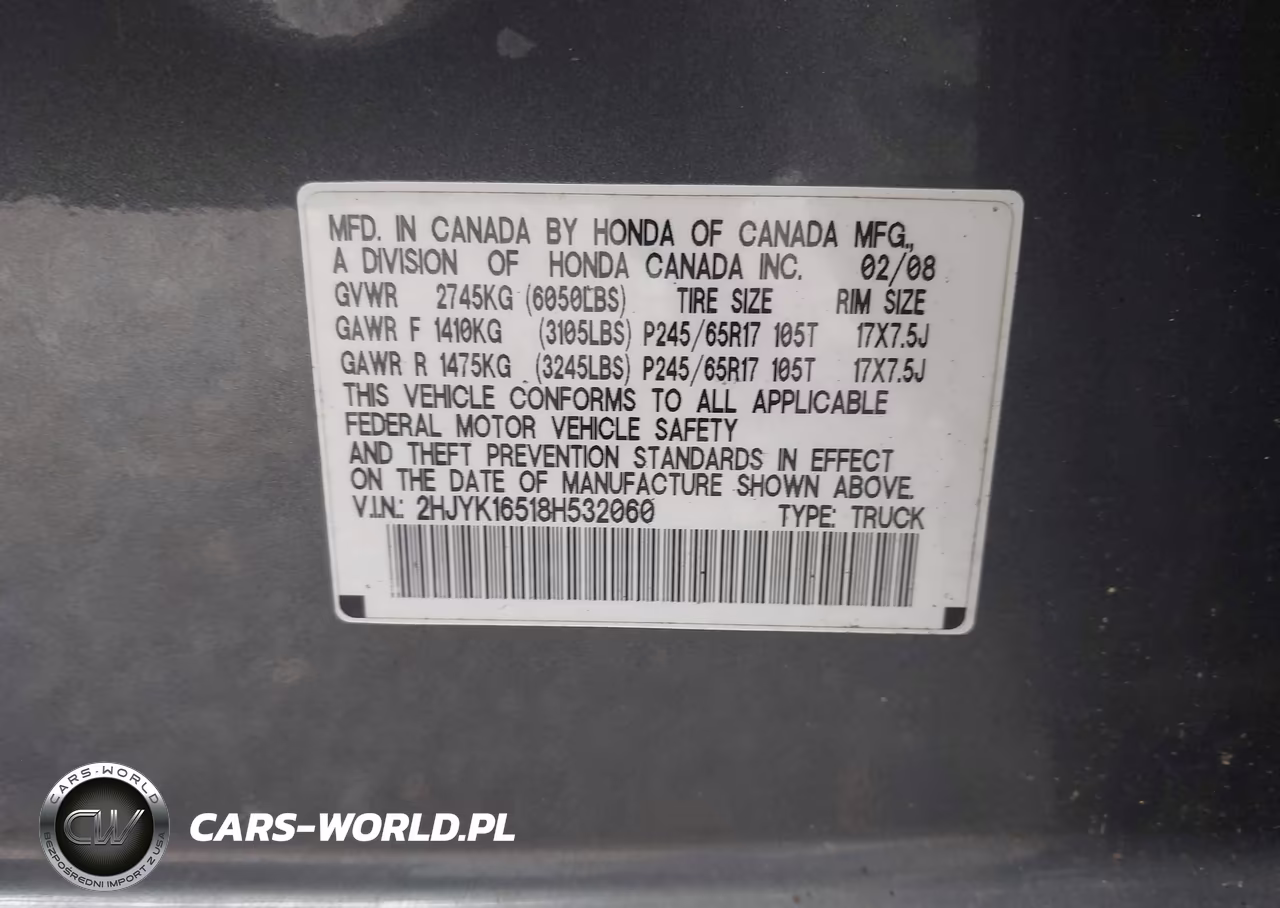 2008 Honda Ridgeline Rtl VIN:2HJYK16518H532060 - 9