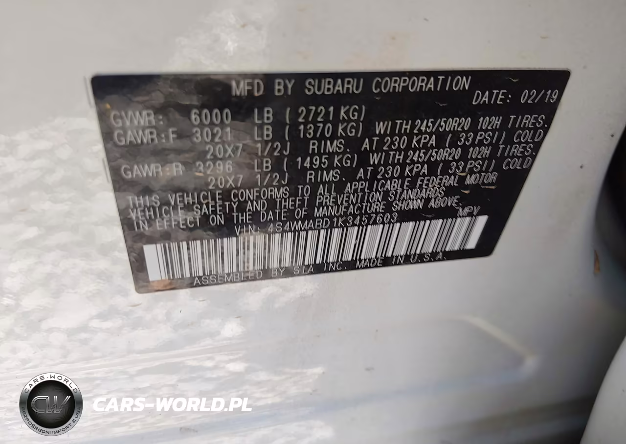 2019 Subaru Ascent Touring VIN:4S4WMARD1K3457603 - 9