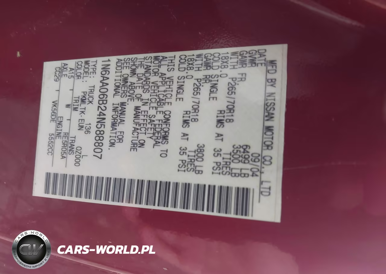 2004 Nissan Titan Se VIN:1N6AA06B24N588807 - 9