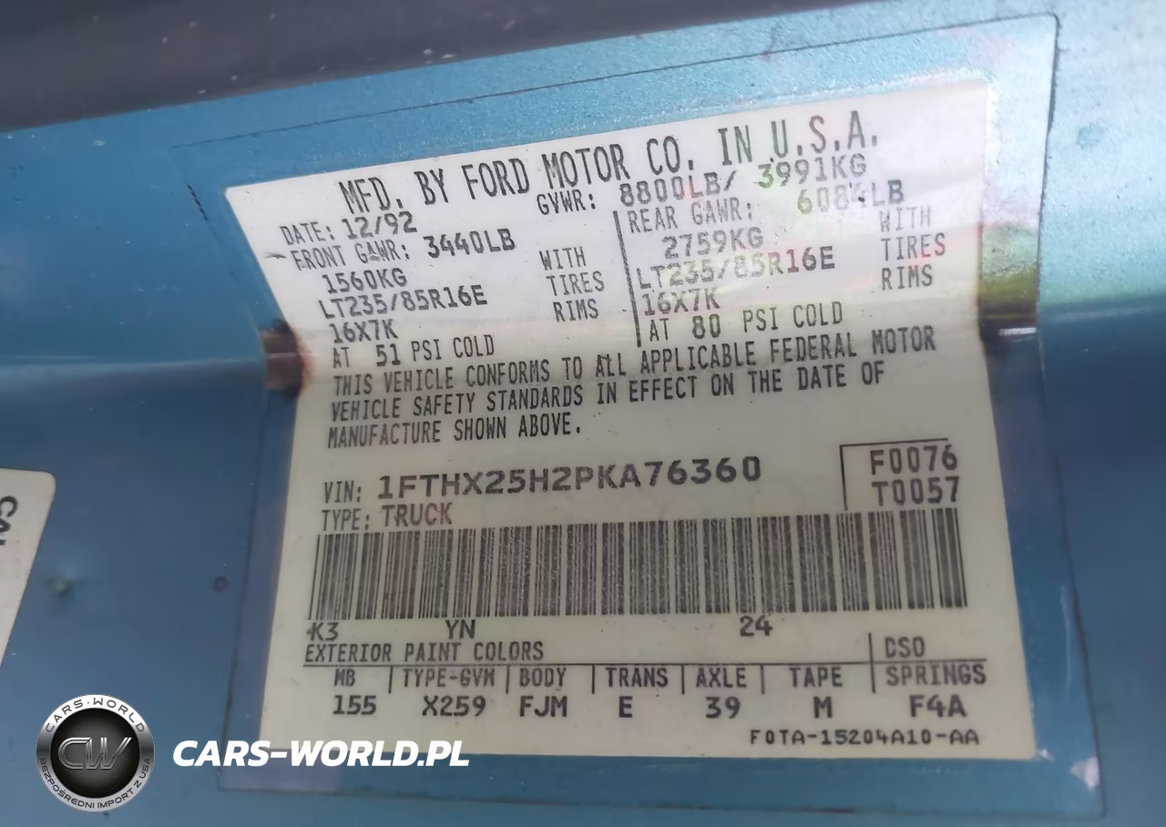 1993 Ford F250 VIN:1FTHX25H2PKA76360 - 9