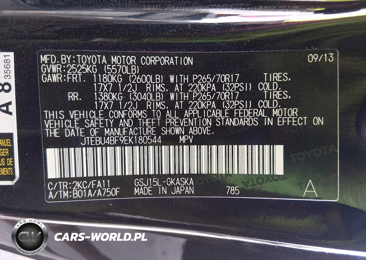 2014 Toyota Fj Cruiser VIN:JTEBU4BF9EK180544 - 9