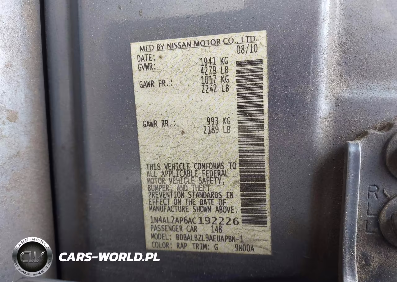 2010 Nissan Altima 2.5 S VIN:1N4AL2AP6AC192226 - 9