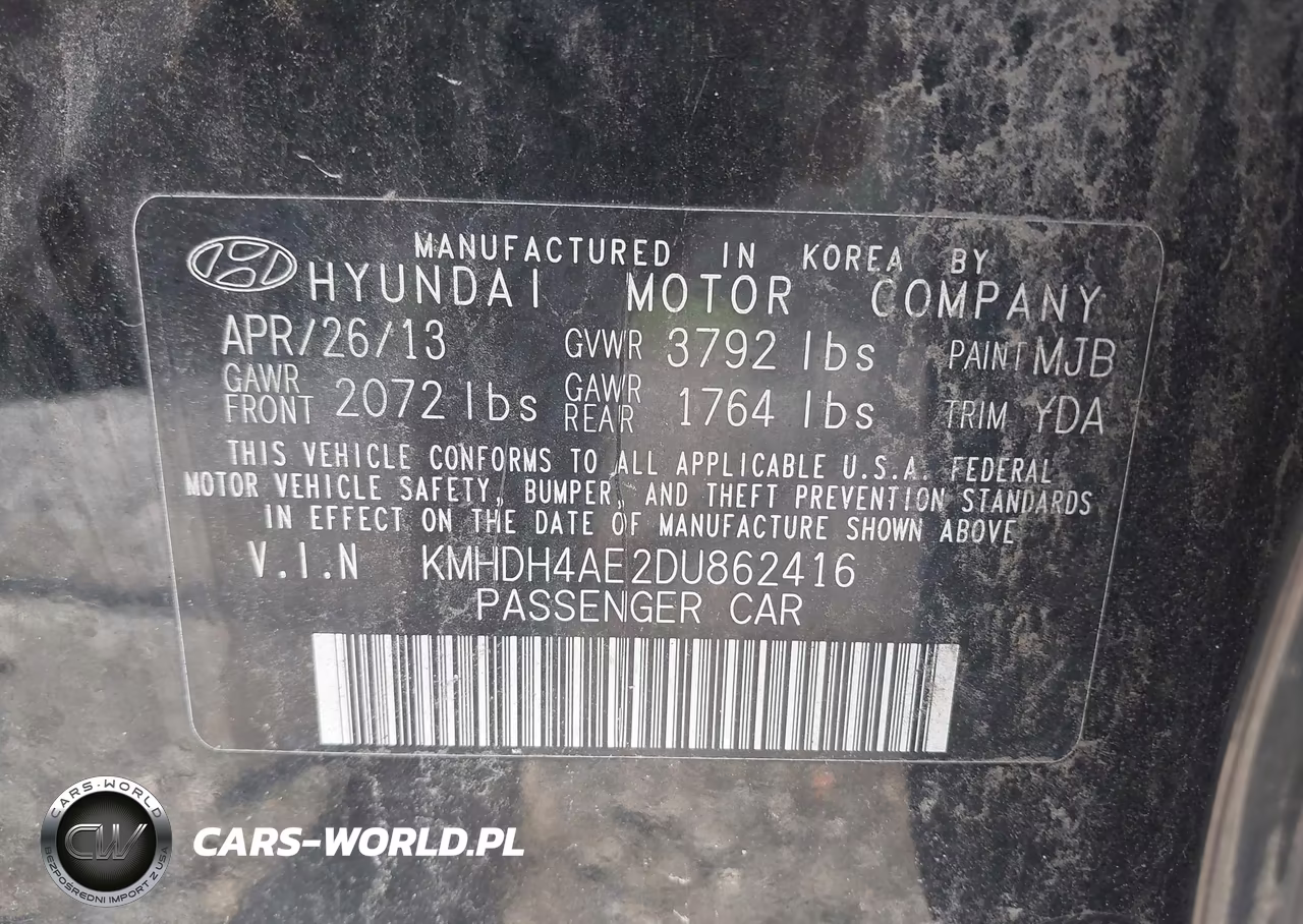 2013 Hyundai Elantra Gls VIN:KMHDH4AE2DU862416 - 9