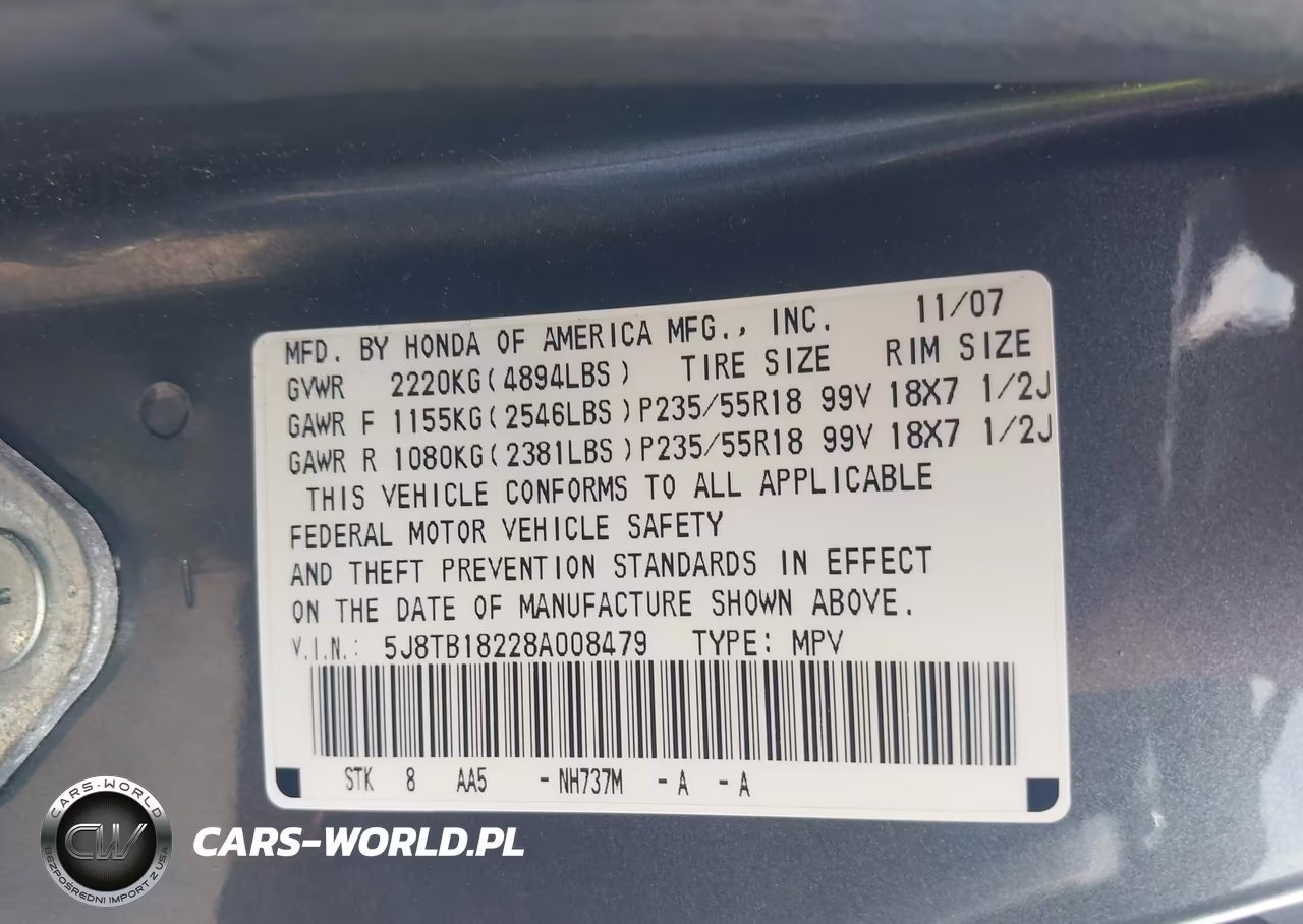 2008 Acura Rdx VIN:5J8TB18228A008479 - 9
