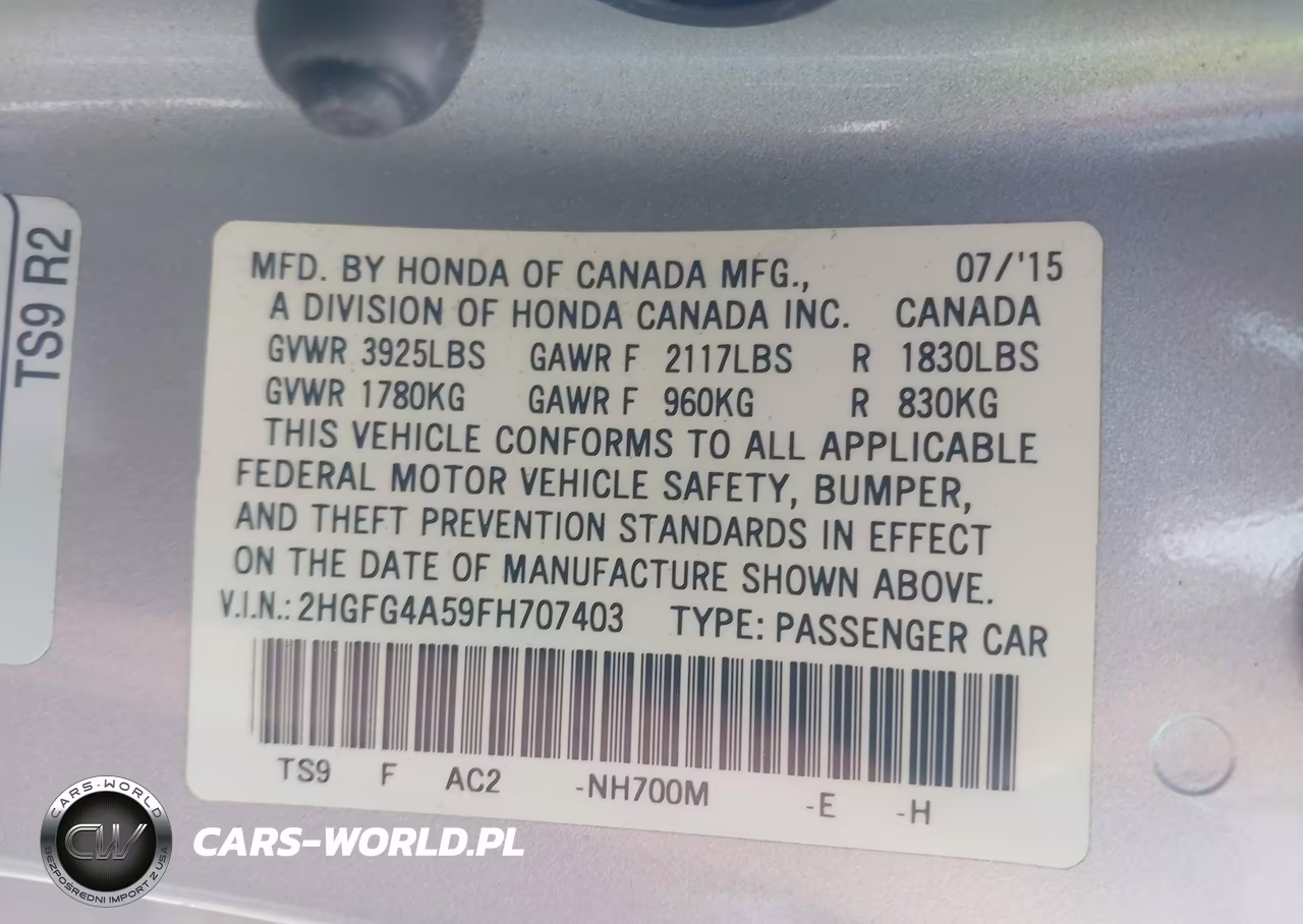 2015 Honda Civic Si VIN:2HGFG4A59FH707403 - 9