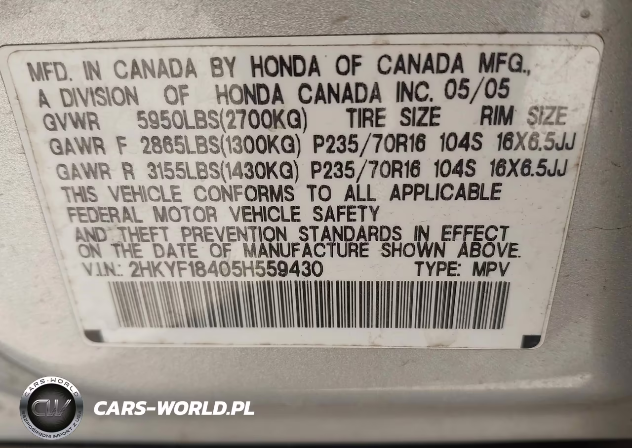 2005 Honda Pilot Ex VIN:2HKYF18405H559430 - 9