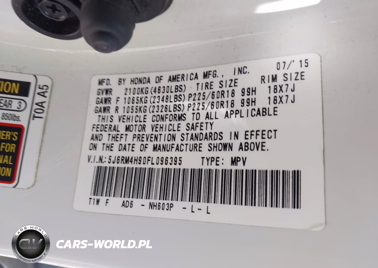 2015 Honda Cr-V Touring VIN:5J6RM4H90FL096395 - 9