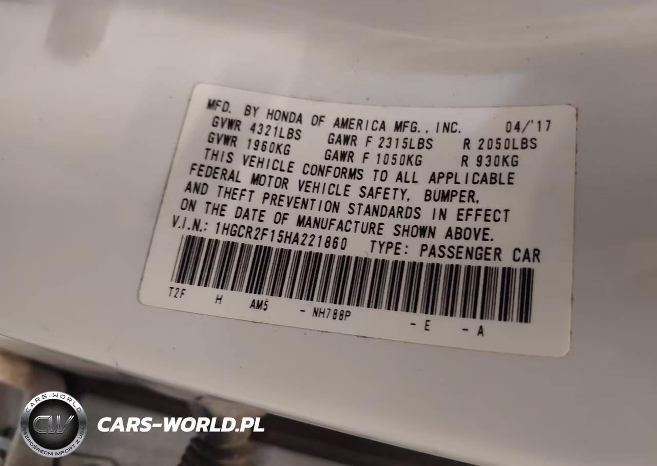 2017 Honda Accord Sport Se VIN:1HGCR2F15HA221860 - 9