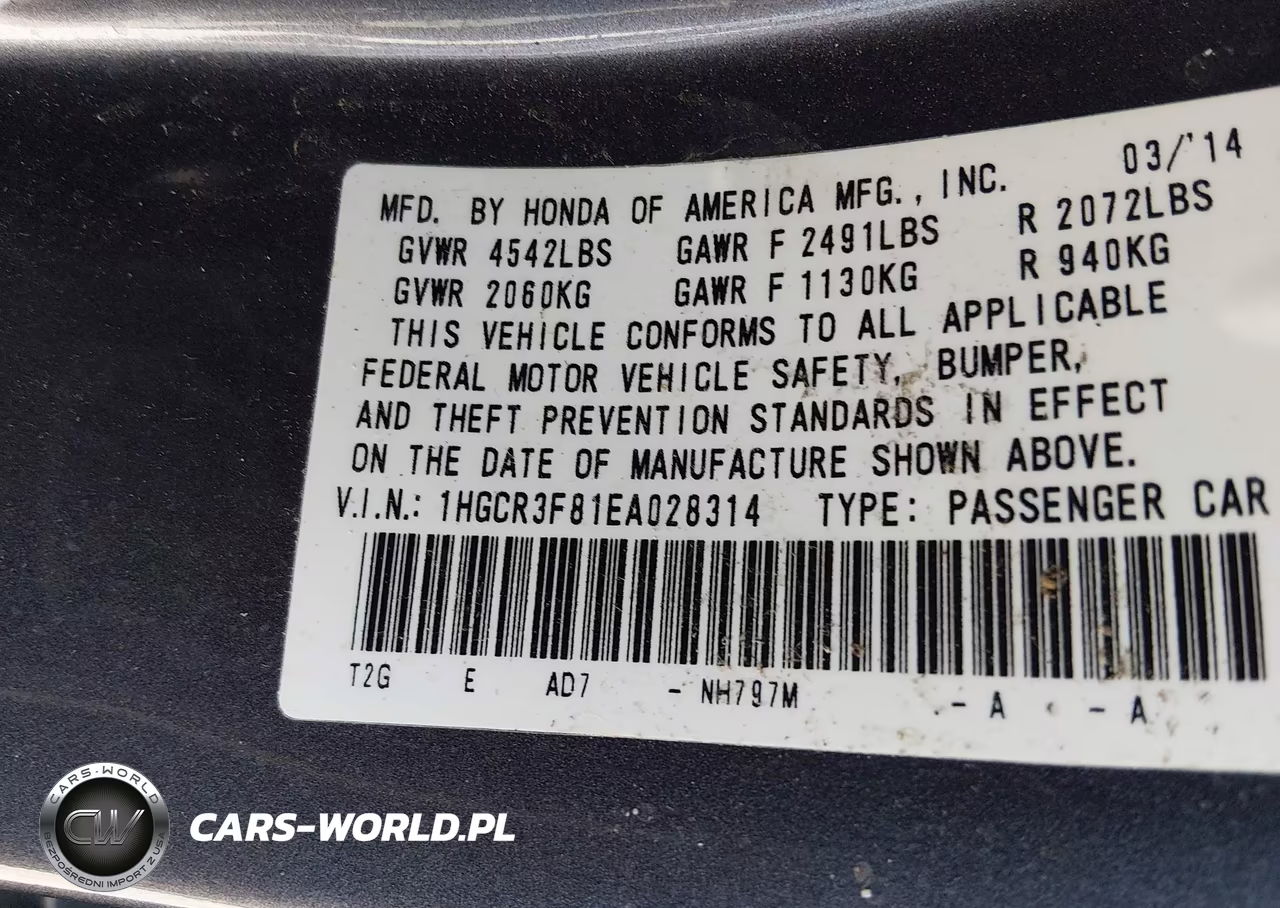 2014 Honda Accord Ex-L V-6 VIN:1HGCR3F81EA028314 - 9