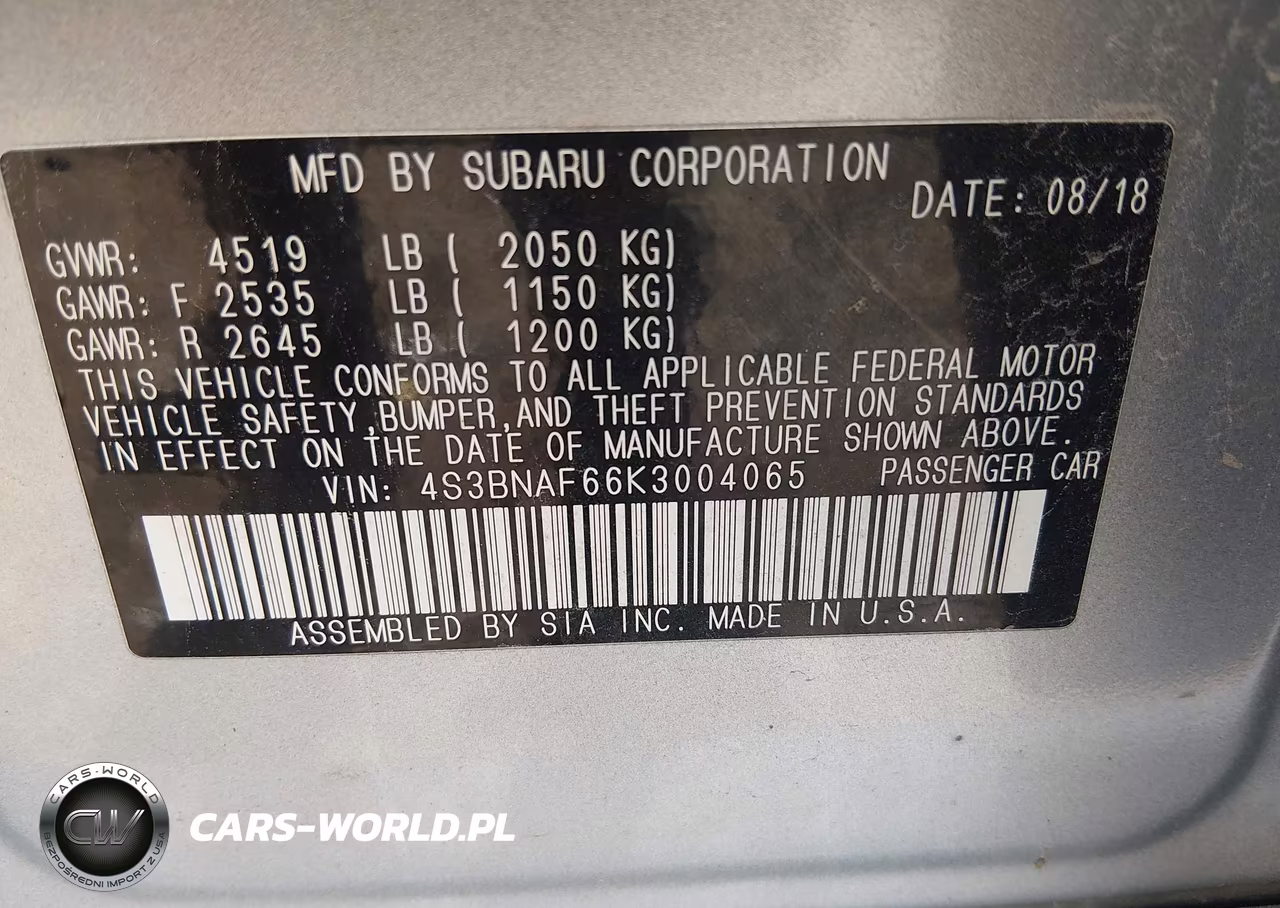 2019 Subaru Legacy 2.5I Premium VIN:4S3BNAF66K3004065 - 9