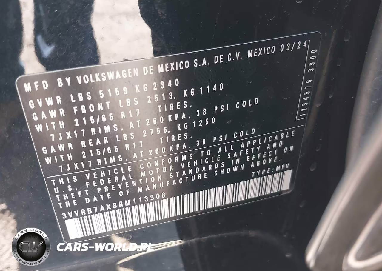 2024 Volkswagen Tiguan 2.0T S VIN:3VVRB7AX8RM113308 - 9