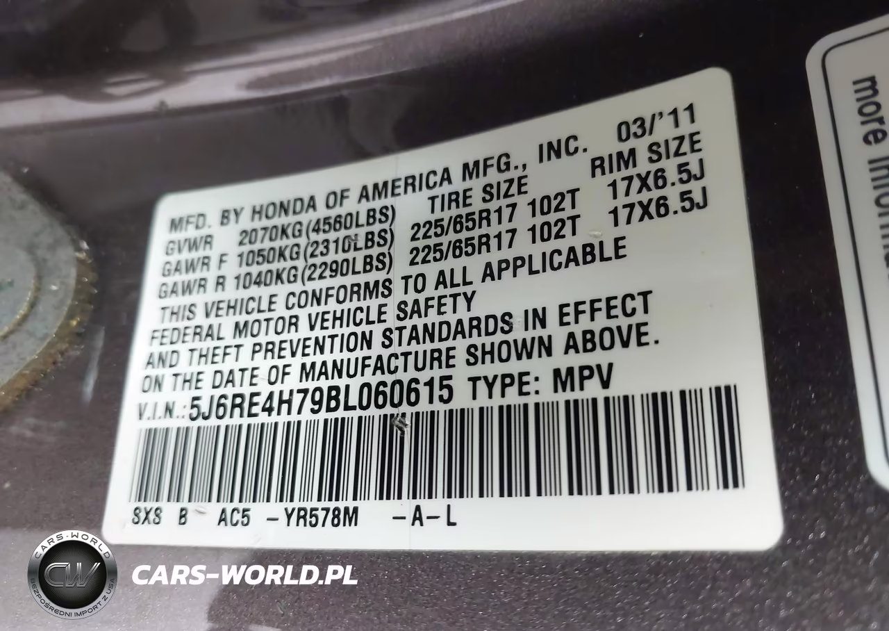 2011 Honda Cr-V Ex-L VIN:5J6RE4H79BL060615 - 9