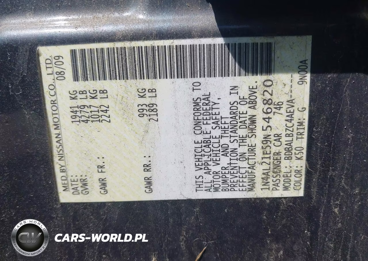 2009 Nissan Altima 2.5 S VIN:1N4AL21E59N546820 - 9