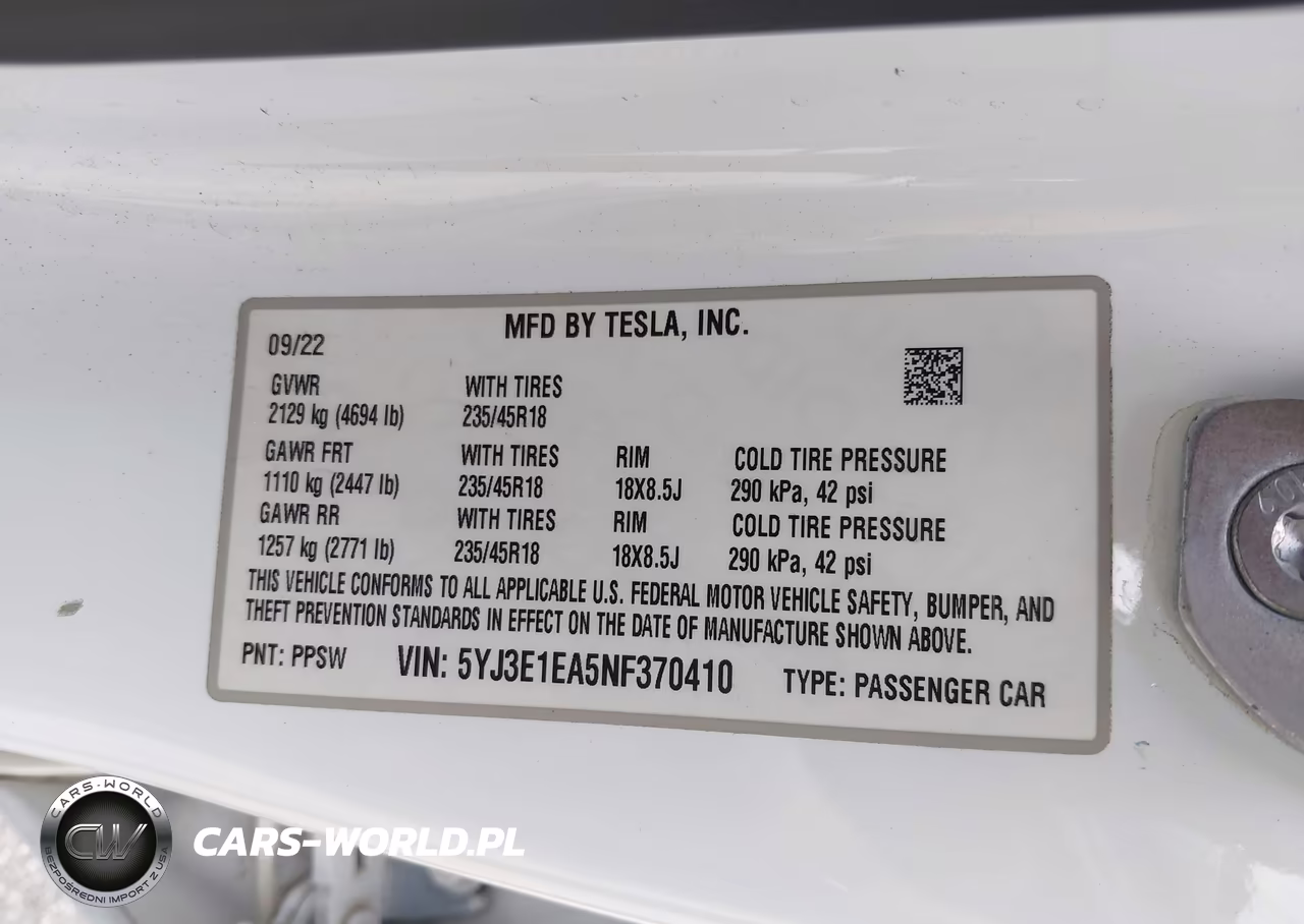 2022 Tesla Model 3 Rear-Wheel Drive VIN:5YJ3E1EA5NF370410 - 9