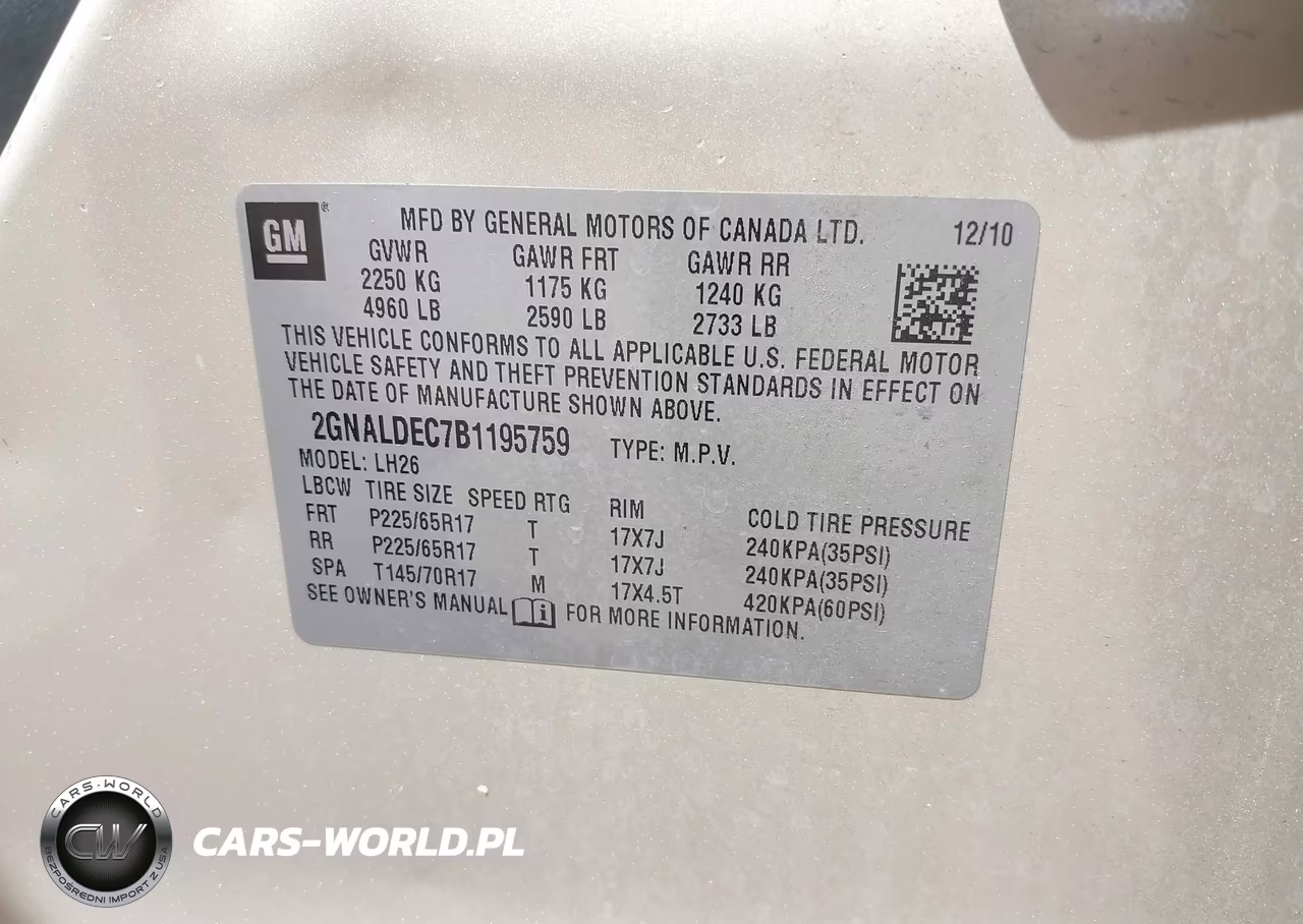 2011 Chevrolet Equinox Lt W-1Lt VIN:2GNALDEC7B1195759 - 9