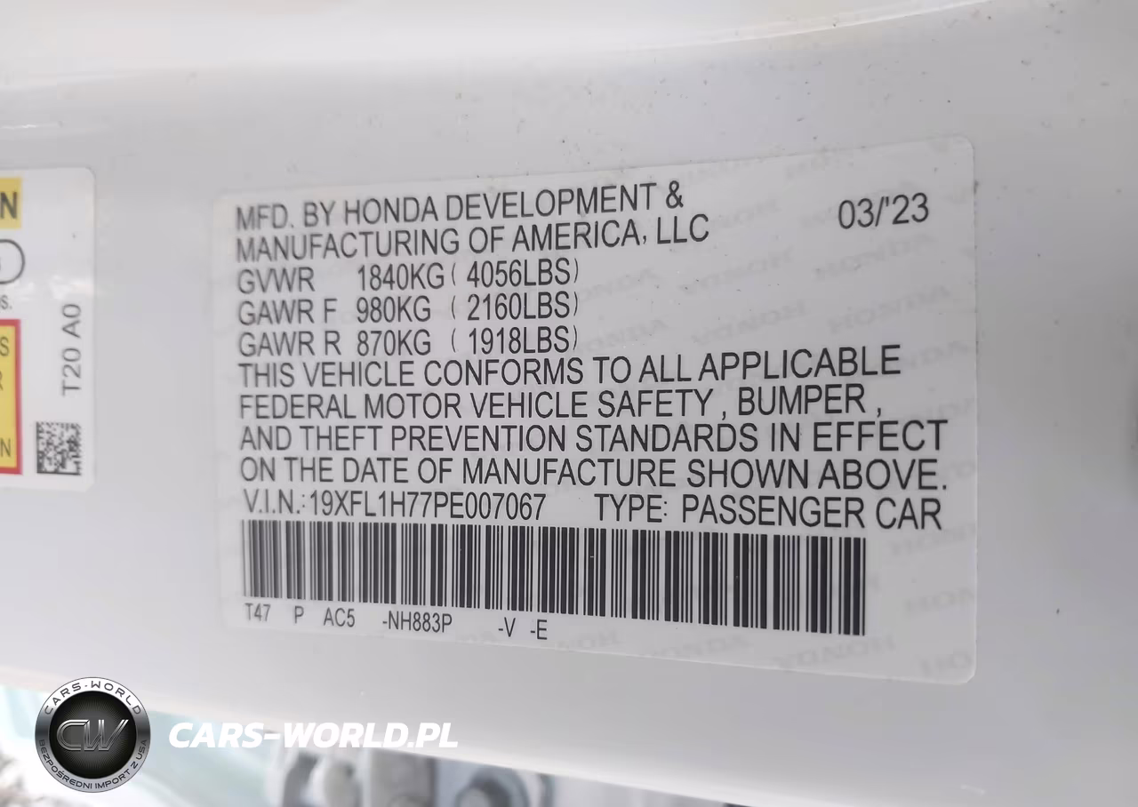 2023 Honda Civic Ex-L-Ex-L W-O Bsi VIN:19XFL1H77PE007067 - 9