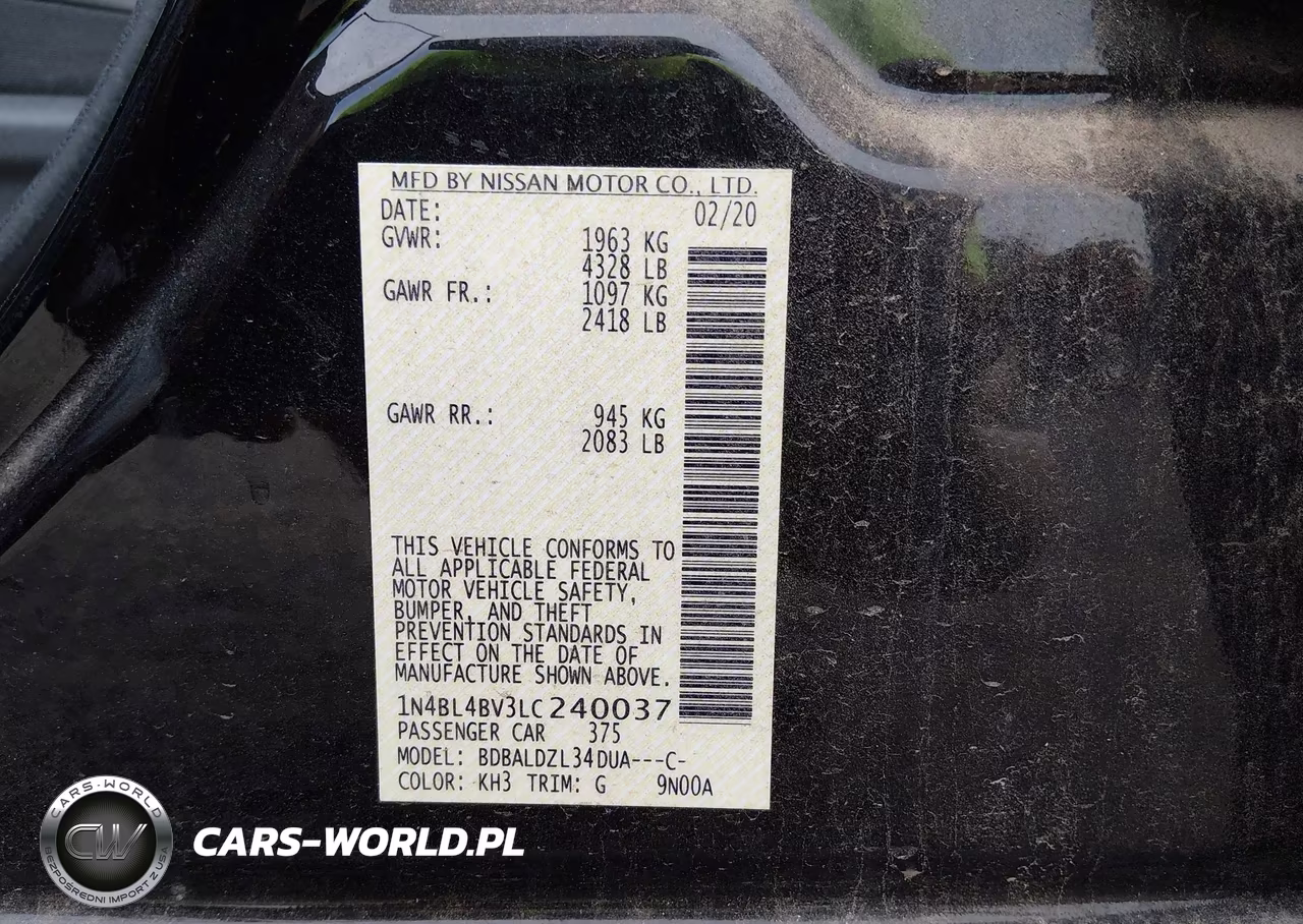 2020 Nissan Altima S Fwd VIN:1N4BL4BV3LC240037 - 9
