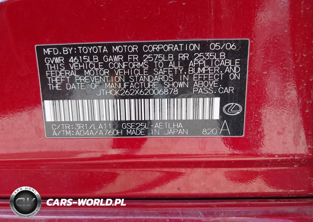 2006 Lexus Is 250 VIN:JTHCK262X62006878 - 9