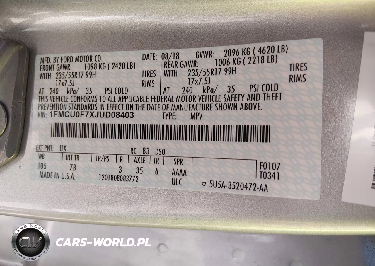 2018 Ford Escape S VIN:1FMCU0F7XJUD08403 - 9