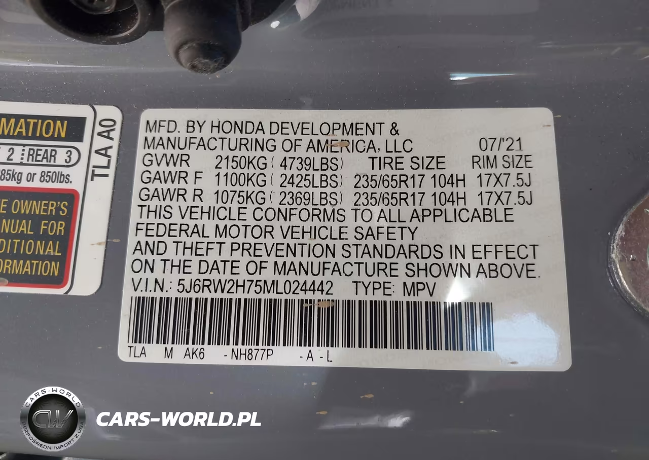 2021 Honda Cr-V Awd Special Edition VIN:5J6RW2H75ML024442 - 9