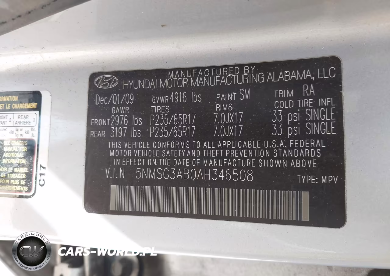 2010 Hyundai Santa Fe Gls VIN:5NMSG3AB0AH346508 - 9