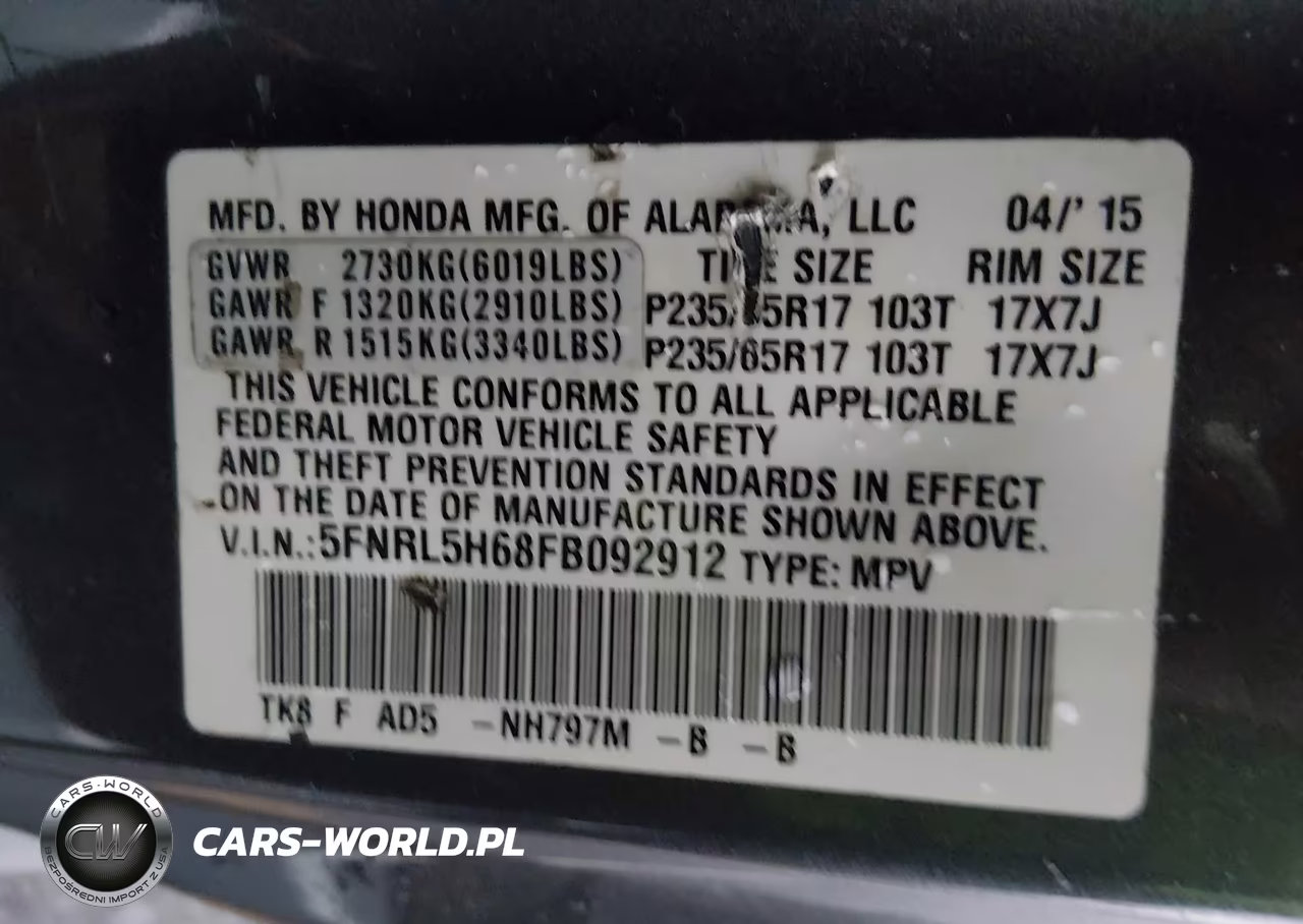 2015 Honda Odyssey Ex-L VIN:5FNRL5H68FB092912 - 9