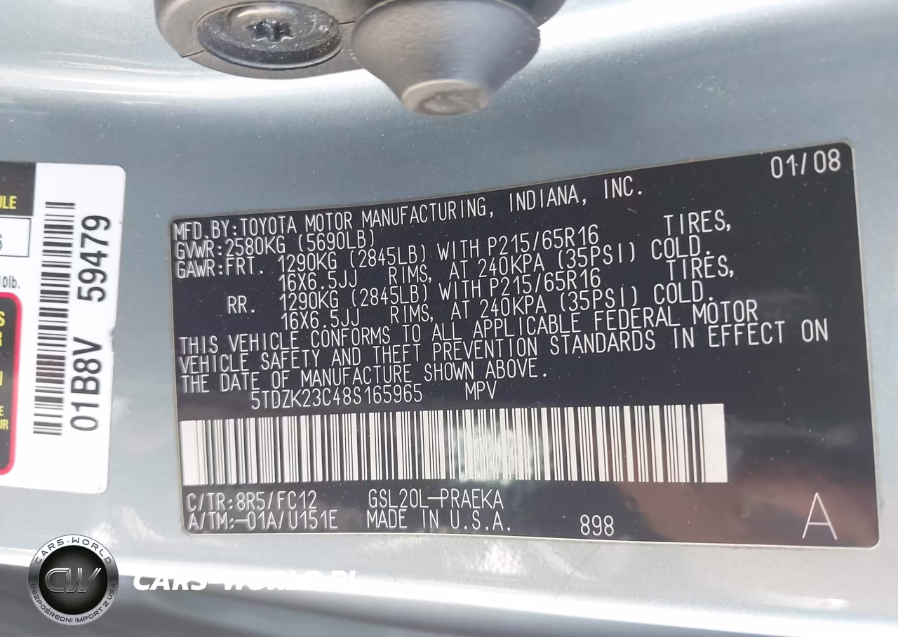 2008 Toyota Sienna Le VIN:5TDZK23C48S165965 - 9
