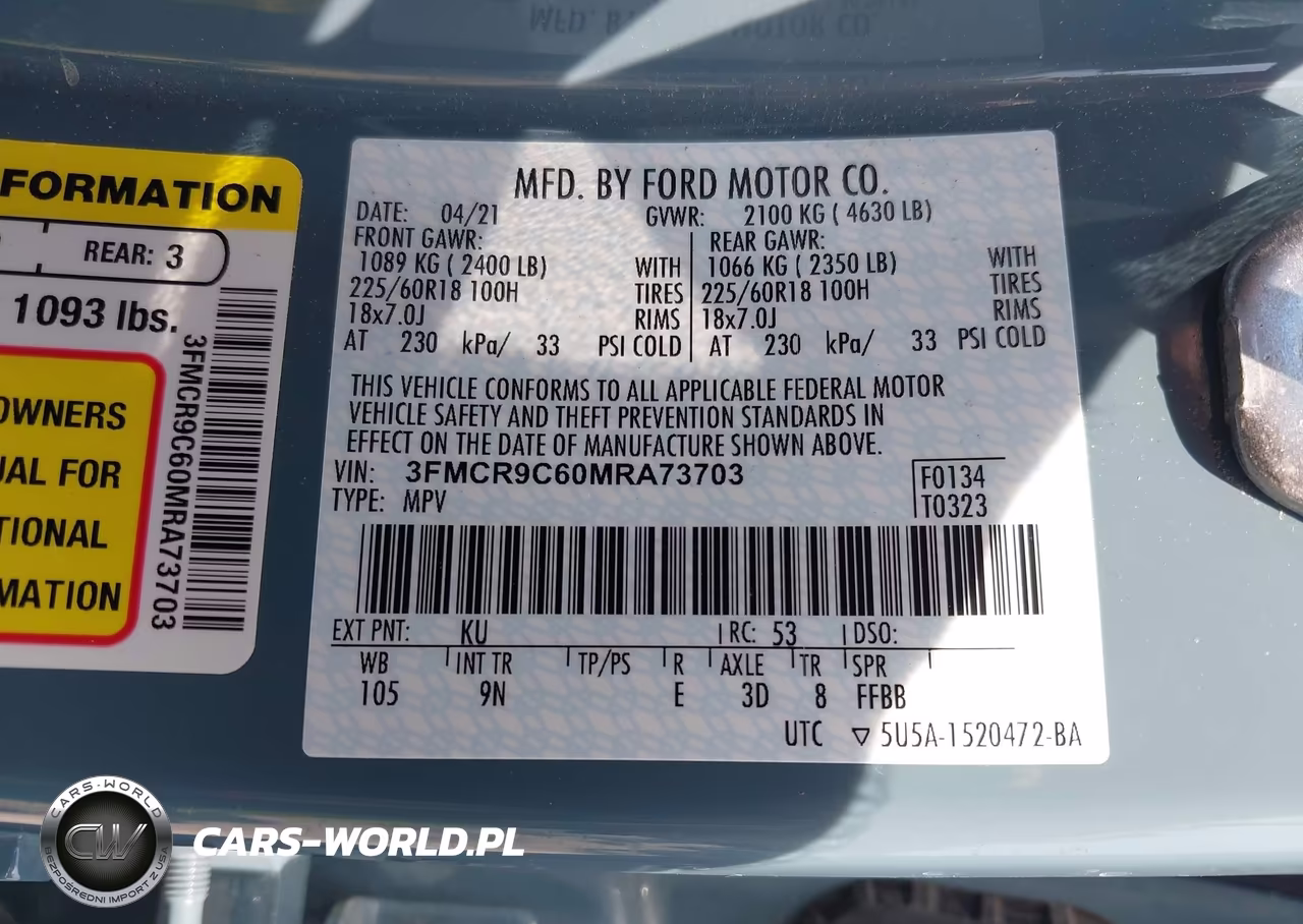 2021 Ford Bronco Sport Outer Banks VIN:3FMCR9C60MRA73703 - 9