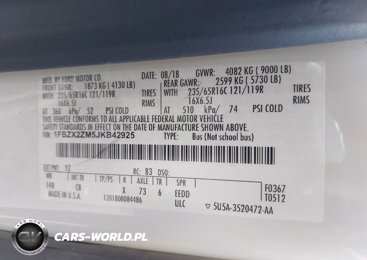 2018 Ford Transit-350 Xl VIN:1FBZX2ZM5JKB42925 - 9