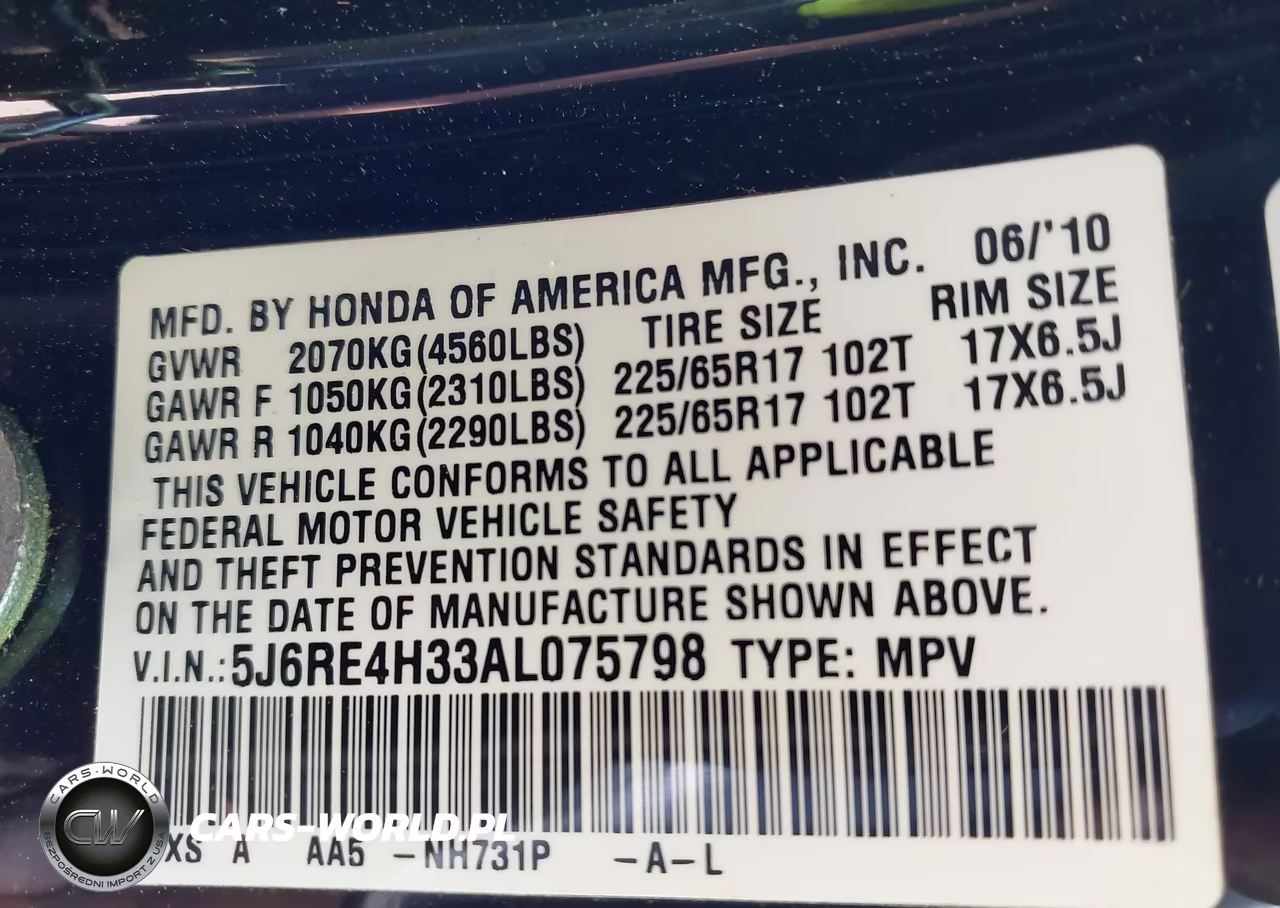 2010 Honda Cr-V Lx VIN:5J6RE4H33AL075798 - 9