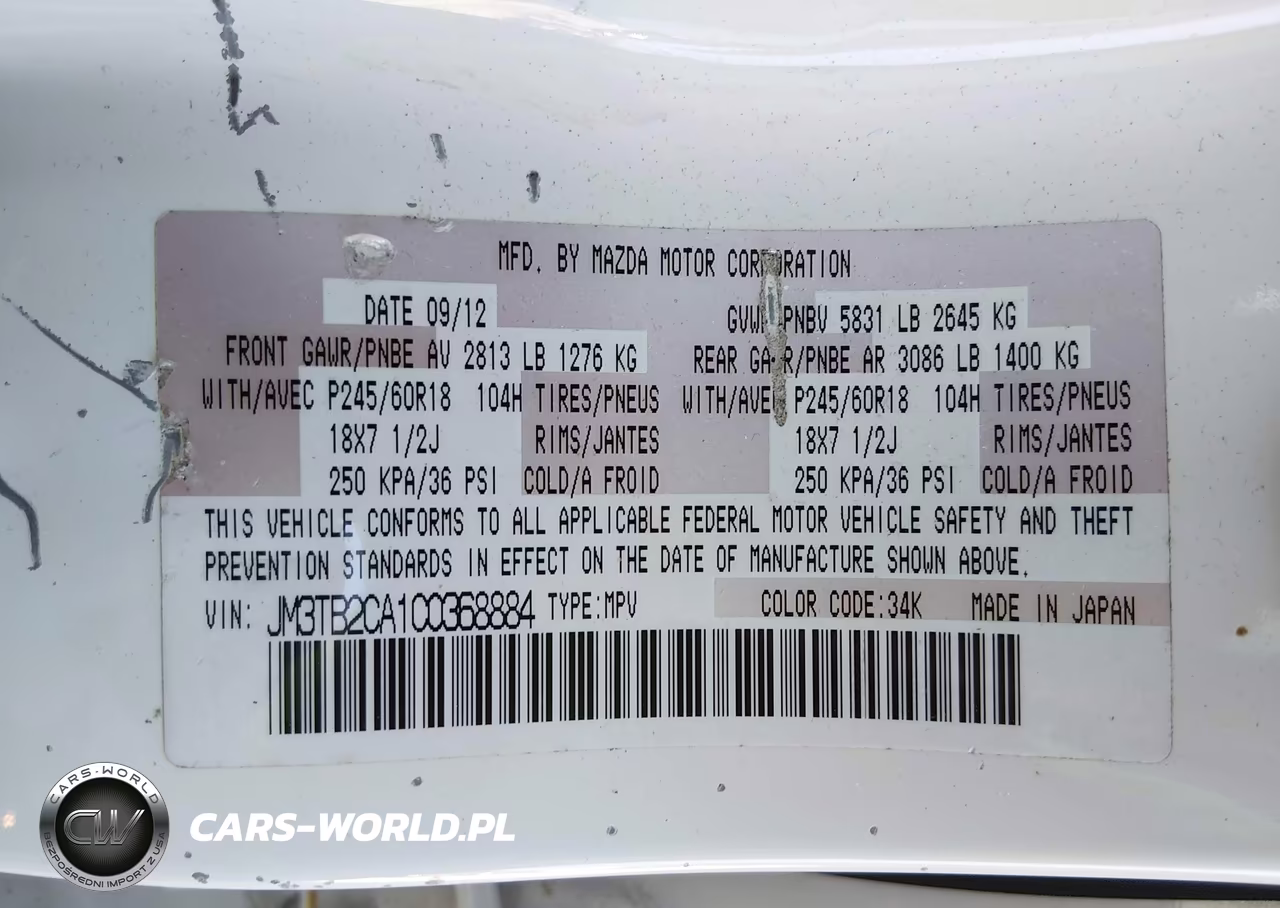 2012 Mazda Cx-9 Touring VIN:JM3TB2CA1C0368884 - 9